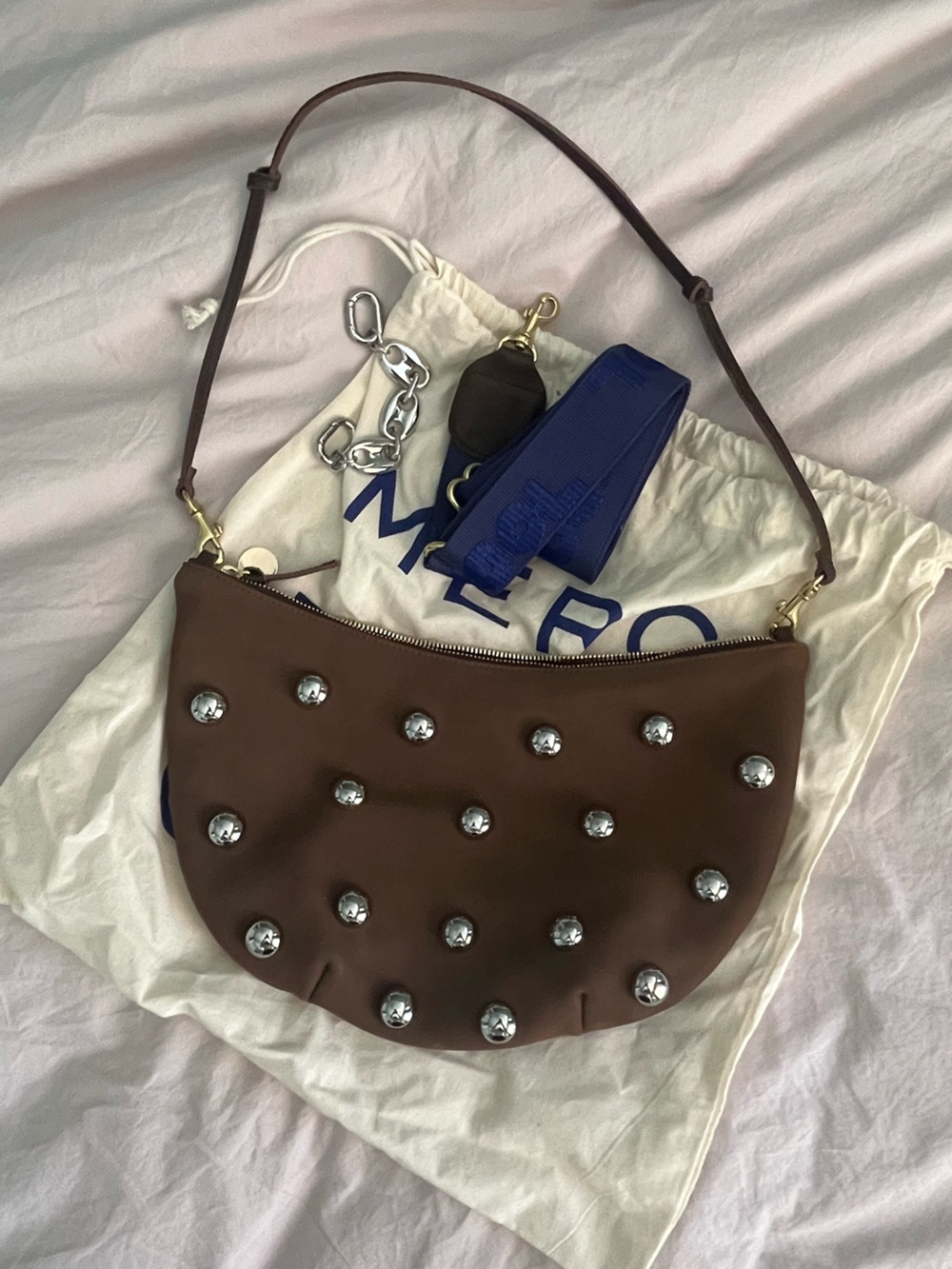Clare V Lune Brown Stud-Embellished Shoulder Bag